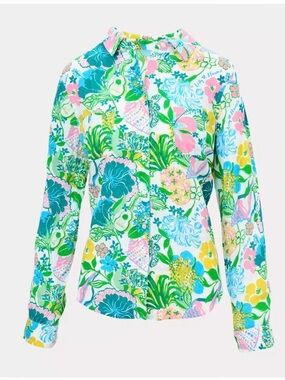 Lilly Pulitzer Seaview Linen Button Down Shirt